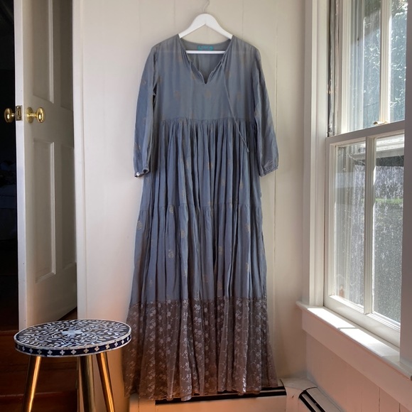 AUROBELLE IBIZA block print maxi dress with lace S/M new - Picture 12 of 12